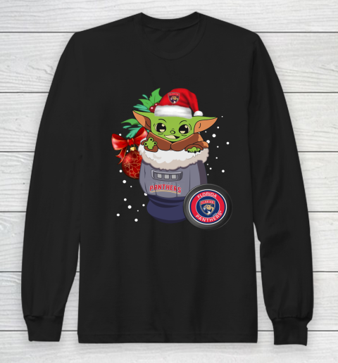Florida Panthers Christmas Baby Yoda Star Wars Funny Happy NHL Long Sleeve T-Shirt