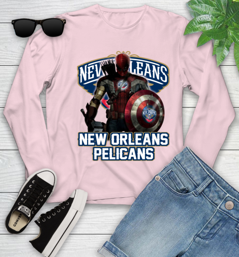 New Orleans Pelicans NBA Basketball Captain America Thor Spider Man Hawkeye Avengers Youth Long Sleeve 10