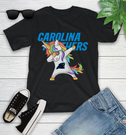 Carolina Panthers NFL Football Funny Unicorn Dabbing Sports Youth T-Shirt 2