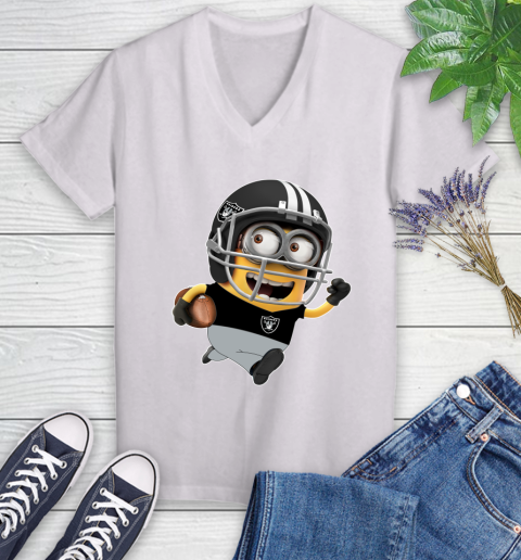 NFL Oakland Raiders Minions Disney Football Sports Women's V-Neck T-Shirt