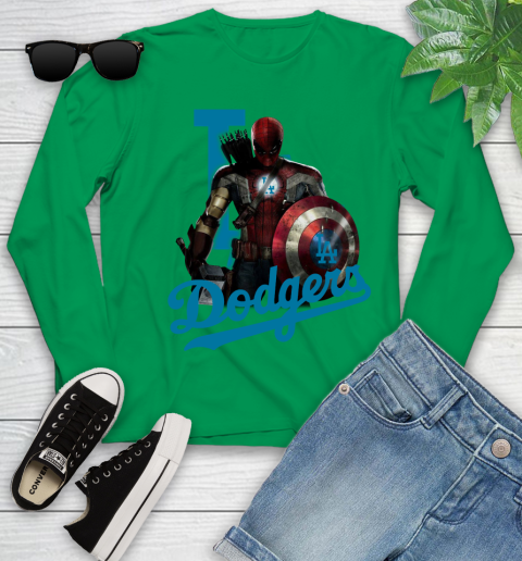 MLB Captain America Thor Spider Man Hawkeye Avengers Endgame Baseball Los Angeles Dodgers Youth Long Sleeve 6
