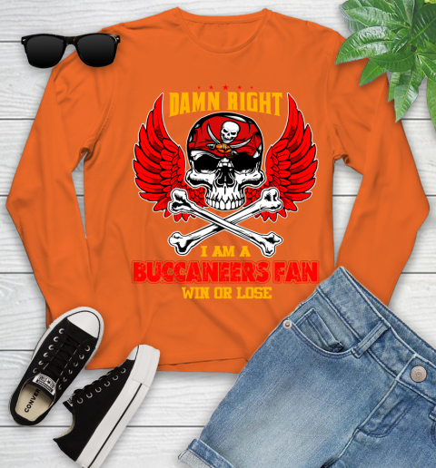 NFL Damn Right I Am A Tampa Bay Buccaneers Win Or Lose Skull Football Sports Youth Long Sleeve 3