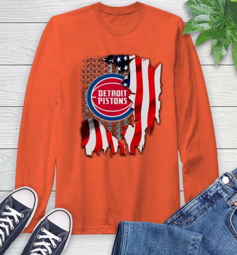 Detroit Pistons NBA Basketball American Flag Long Sleeve T-Shirt 4