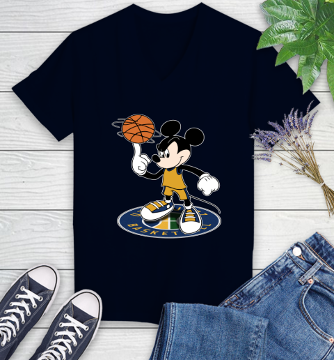 NBA Basketball Utah Jazz Cheerful Mickey Disney Shirt Women's V-Neck T-Shirt 3