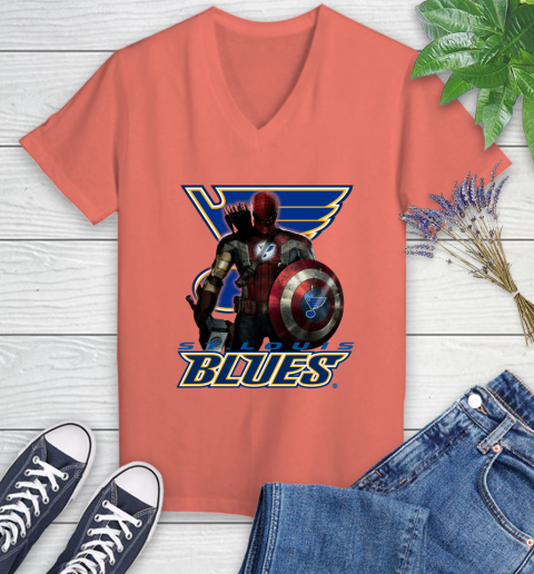 NHL Captain America Thor Spider Man Hawkeye Avengers Endgame Hockey St.Louis Blues Women's V-Neck T-Shirt 6