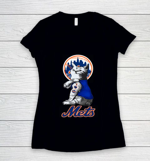 MLB Baseball My Cat Loves New York Mets Women's V-Neck T-Shirt