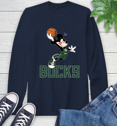NBA Basketball Milwaukee Bucks Cheerful Mickey Mouse Shirt Long Sleeve T-Shirt 4