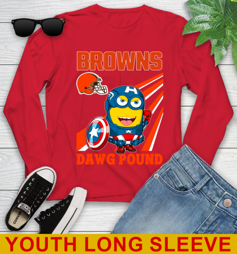 NFL Football Cleveland Browns Captain America Marvel Avengers Minion Shirt Youth Long Sleeve 11