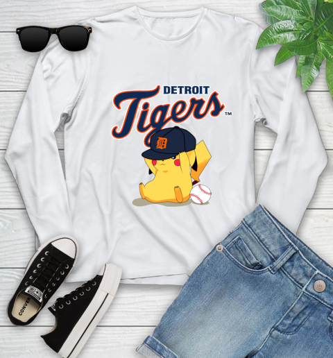 MLB Pikachu Baseball Sports Detroit Tigers Youth Long Sleeve