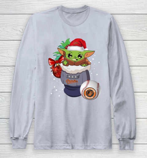 Baltimore Orioles Christmas Baby Yoda Star Wars Funny Happy MLB Long Sleeve T-Shirt 6