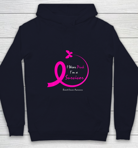 Womens Butterfly I Wear Pink I m A Survivor Breast Cancer Awareness Youth Hoodie 2