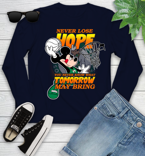 Boston Celtics NBA Basketball Mickey Disney Never Lose Hope Youth Long Sleeve 2