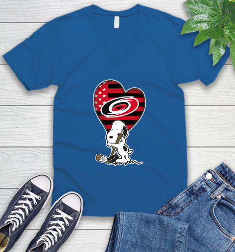 Carolina Hurricanes NHL Hockey The Peanuts Movie Adorable Snoopy V-Neck T-Shirt 6