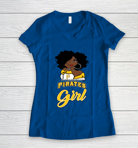 Pittsburgh Piratess Girl MLB Women's V-Neck T-Shirt 9