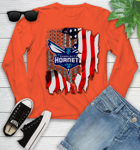Charlotte Hornets NBA Basketball American Flag Youth Long Sleeve 3