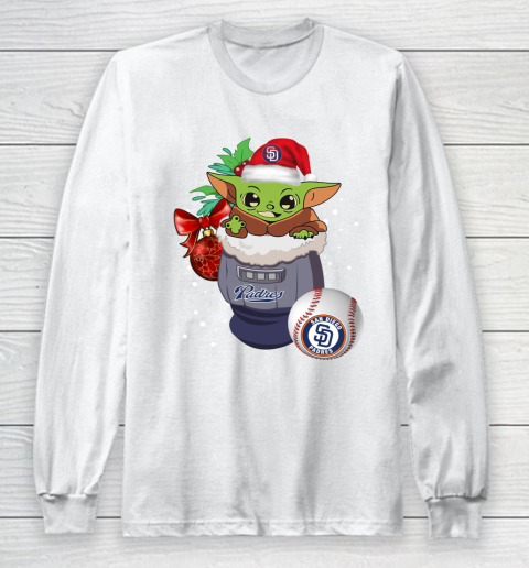 San Diego Padres Christmas Baby Yoda Star Wars Funny Happy MLB Long Sleeve T-Shirt 2
