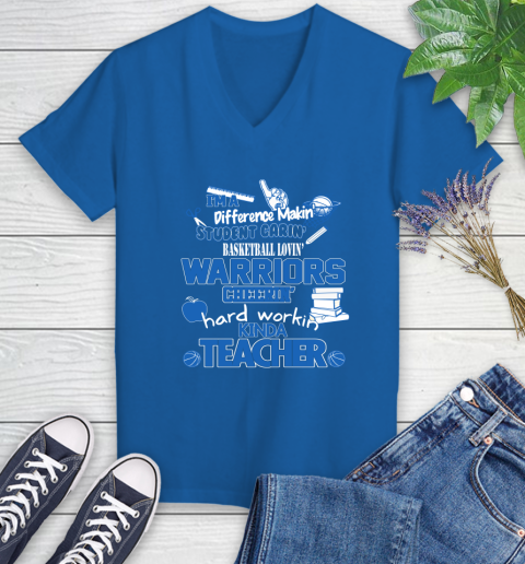 Golden State Warriors NBA I'm A Difference Making Student Caring Basketball Loving Kinda Teacher Women's V-Neck T-Shirt 10