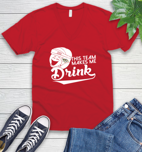 Nashville Predators NHL Hockey This Team Makes Me Drink Adoring Fan V-Neck T-Shirt 6