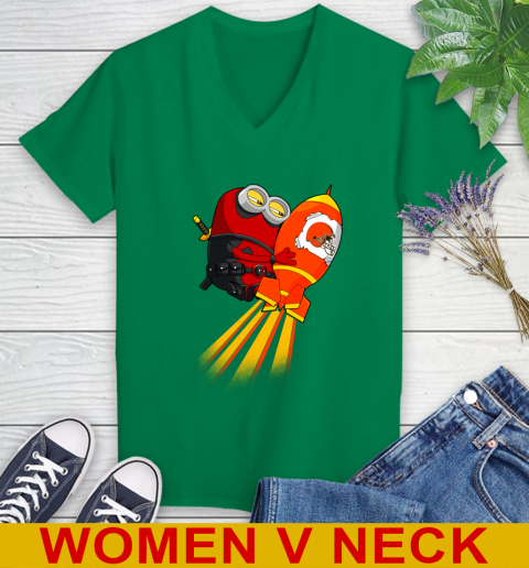 NFL Football Cleveland Browns Deadpool Minion Marvel Shirt Women's V-Neck T-Shirt 5
