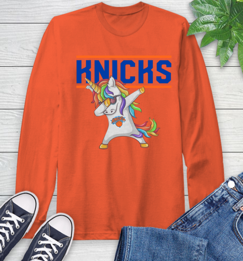 New York Knicks NBA Basketball Funny Unicorn Dabbing Sports Long Sleeve T-Shirt 5