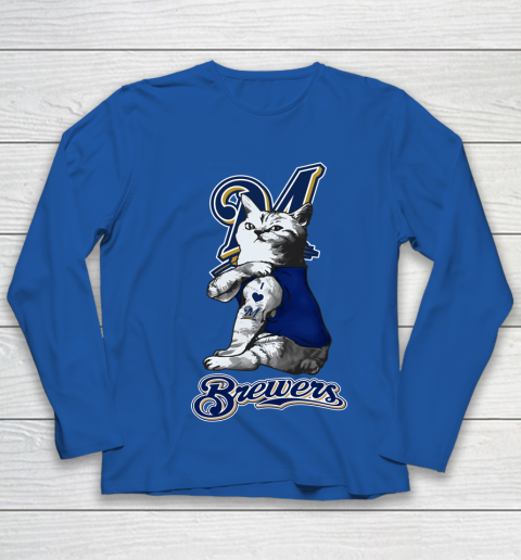 MLB Baseball My Cat Loves Milwaukee Brewers Youth Long Sleeve 7