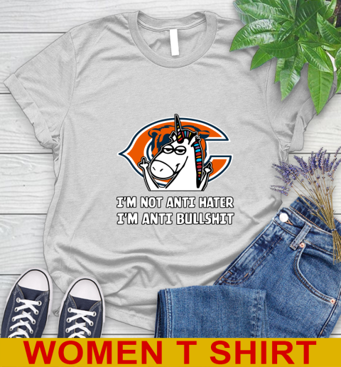 Chicago Bears NFL Football Unicorn I'm Not Anti Hater I'm Anti Bullshit Women's T-Shirt
