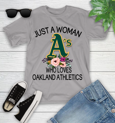 MLB Just A Woman Who Loves Oakland Athletics Baseball Sports Youth T-Shirt 2