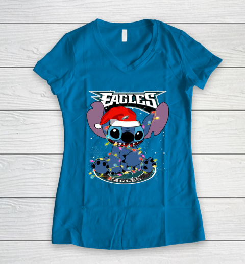 Philadelphia Eagles NFL Football noel stitch Christmas Women's V-Neck T-Shirt 4