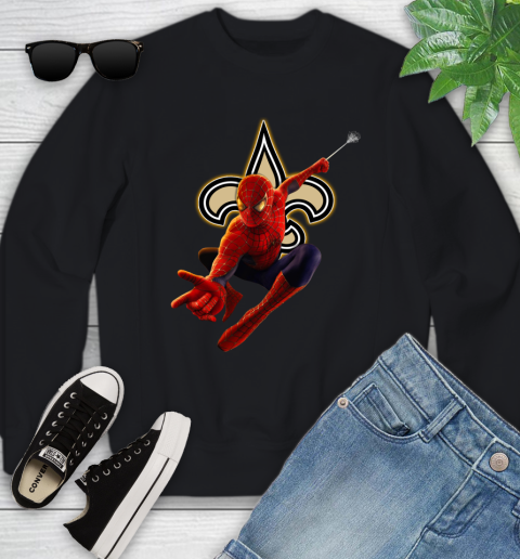 NFL Spider Man Avengers Endgame Football New Orleans Saints Youth Sweatshirt 2