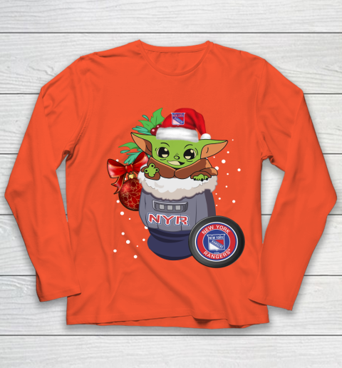 New York Rangers Christmas Baby Yoda Star Wars Funny Happy NHL Youth Long Sleeve 4