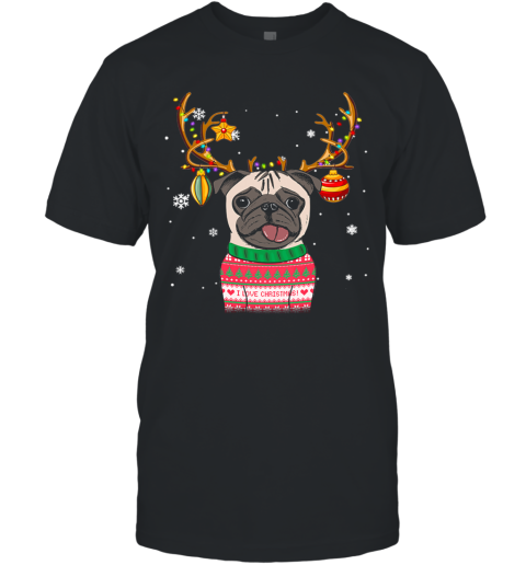 Pug Reindeer Christmas Holiday Funny T-Shirt