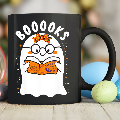 Booooks! Cute Ghost Reading Library Books Halloween Teacher Ceramic Mug 11oz