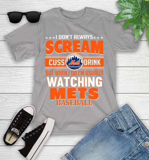 New York Mets MLB I Scream Cuss Drink When I'm Watching My Team Youth T-Shirt 4