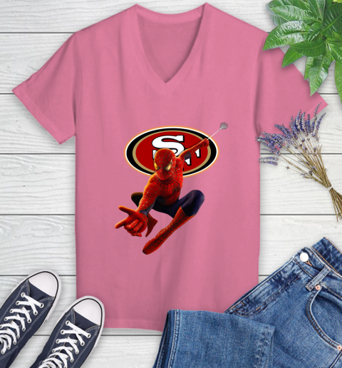NFL Spider Man Avengers Endgame Football San Francisco 49ers Women's V-Neck T-Shirt 13