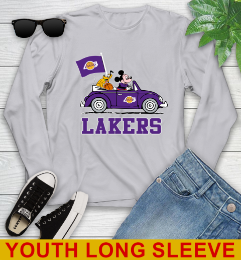 NBA Basketball Los Angeles Lakers Pluto Mickey Driving Disney Shirt Youth Long Sleeve 6