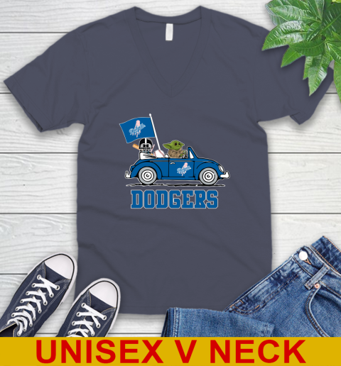 MLB Baseball Los Angeles Dodgers Darth Vader Baby Yoda Driving Star Wars Shirt V-Neck T-Shirt 8