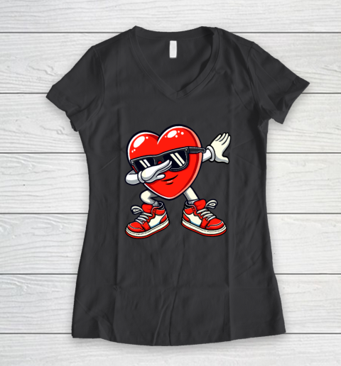 Dabbing Heart Funny Gifts Valentines Day Women's V-Neck T-Shirt 4