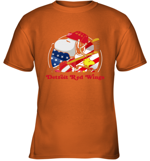 oct7 detroit red wings ice hockey snoopy and woodstock nhl youth t shirt 26 front safety orange
