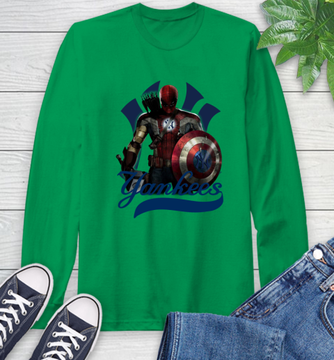 MLB Captain America Thor Spider Man Hawkeye Avengers Endgame Baseball New York Yankees Long Sleeve T-Shirt 7