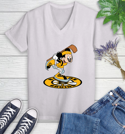 NHL Hockey Boston Bruins Cheerful Mickey Disney Shirt Women's V-Neck T-Shirt 2
