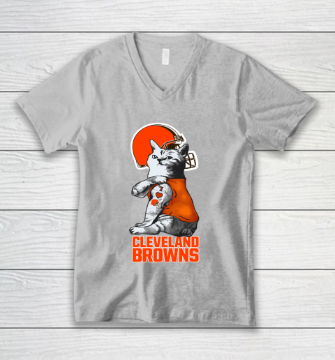 NFL Football My Cat Loves Cleveland Browns V-Neck T-Shirt 3