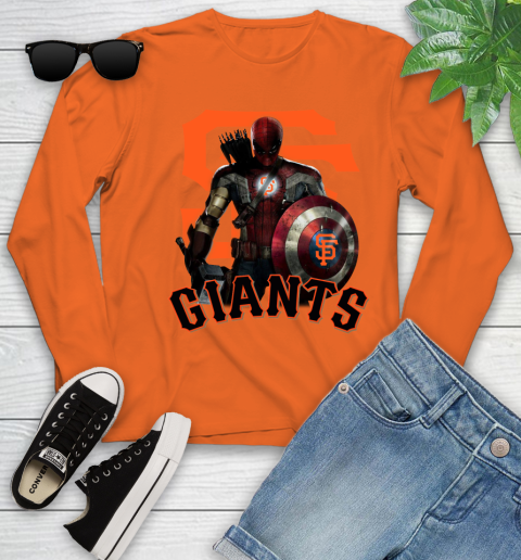 MLB Captain America Thor Spider Man Hawkeye Avengers Endgame Baseball San Francisco Giants Youth Long Sleeve 4