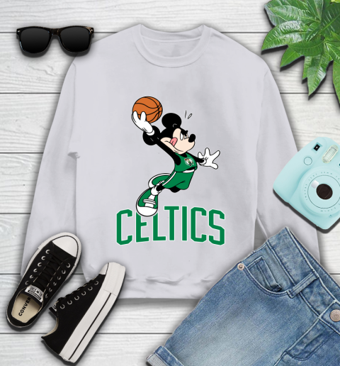 NBA Basketball Boston Celtics Cheerful Mickey Mouse Shirt Youth Sweatshirt 4
