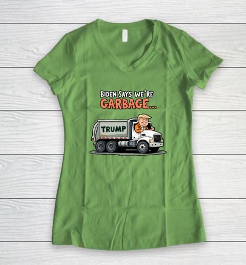 Donald Trump Rides In Garbage Truck Women's V-Neck T-Shirt 4