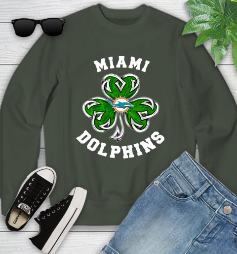 NFL Miami Dolphins Three Leaf Clover St Patrick's Day Football Sports Youth Sweatshirt 9