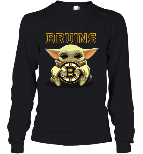 Baby Yoda Hugs The Boston Bruins Ice Hockey Youth Long Sleeve