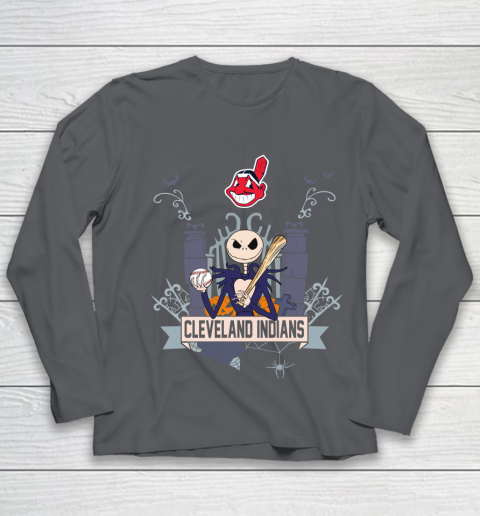 MLB Cleveland Indians Baseball Jack Skellington Halloween Youth Long Sleeve 6