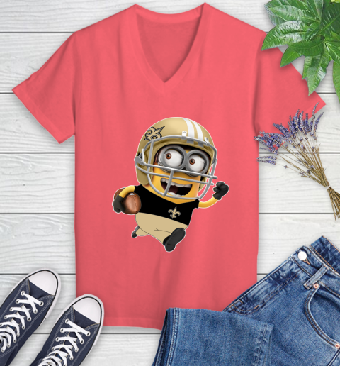 NFL New Orleans Saints Minions Disney Football Sports Women's V-Neck T-Shirt 6