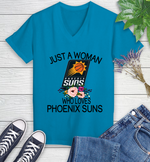 NBA Just A Woman Who Loves Phoenix Suns Basketball Sports Women's V-Neck T-Shirt 4