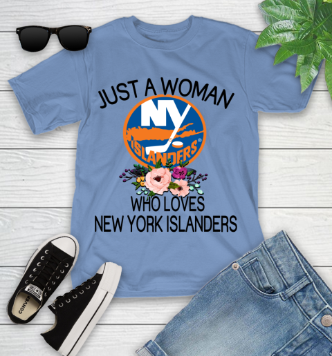 NHL Just A Woman Who Loves New York Islanders Hockey Sports Youth T-Shirt 9